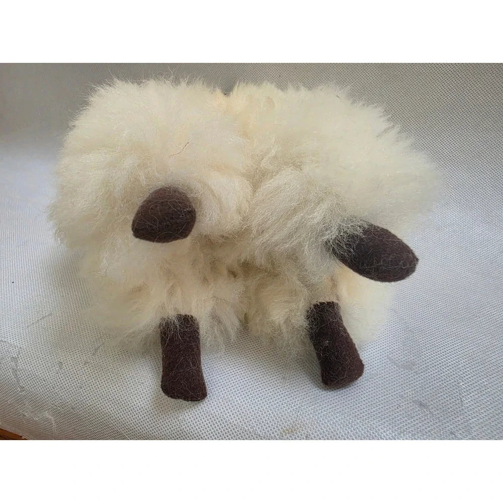 Vintage Handmade Real Alpaca Fur Llama Figurine White Small Stuffed Toy